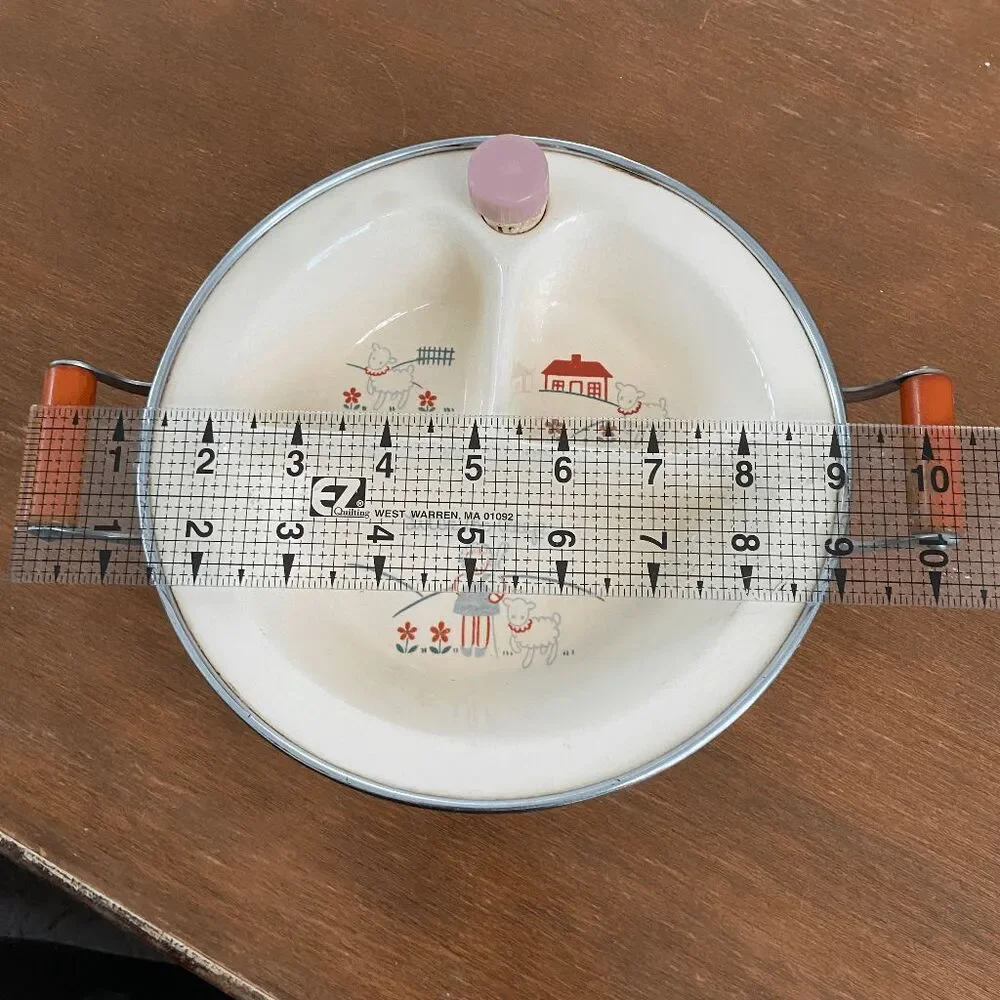 Vintage Little Bo Peep Baby Warming Dish with Chromium Handles, 1940s